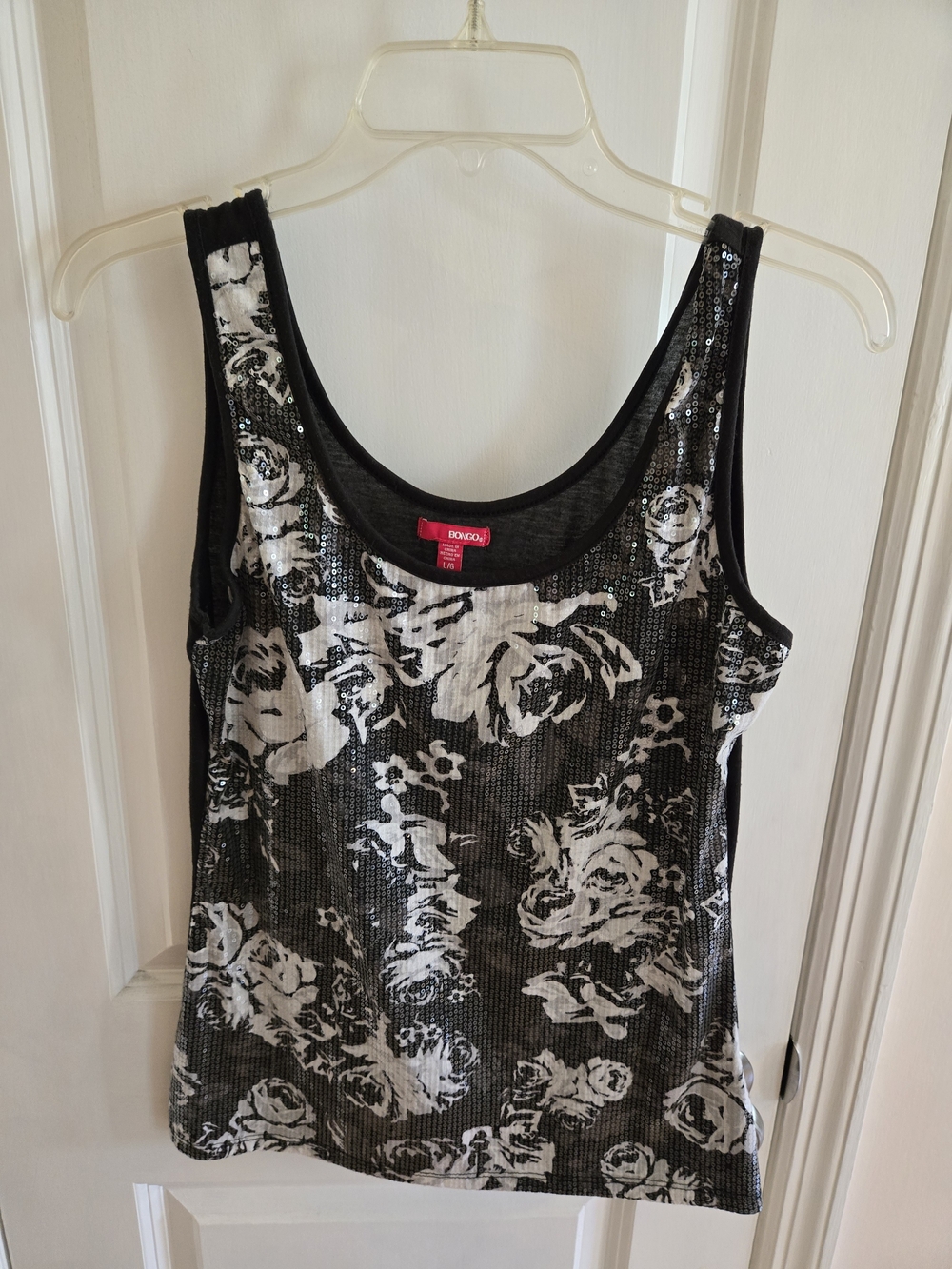 BONGO Black & White Floral Sequin Tank Top